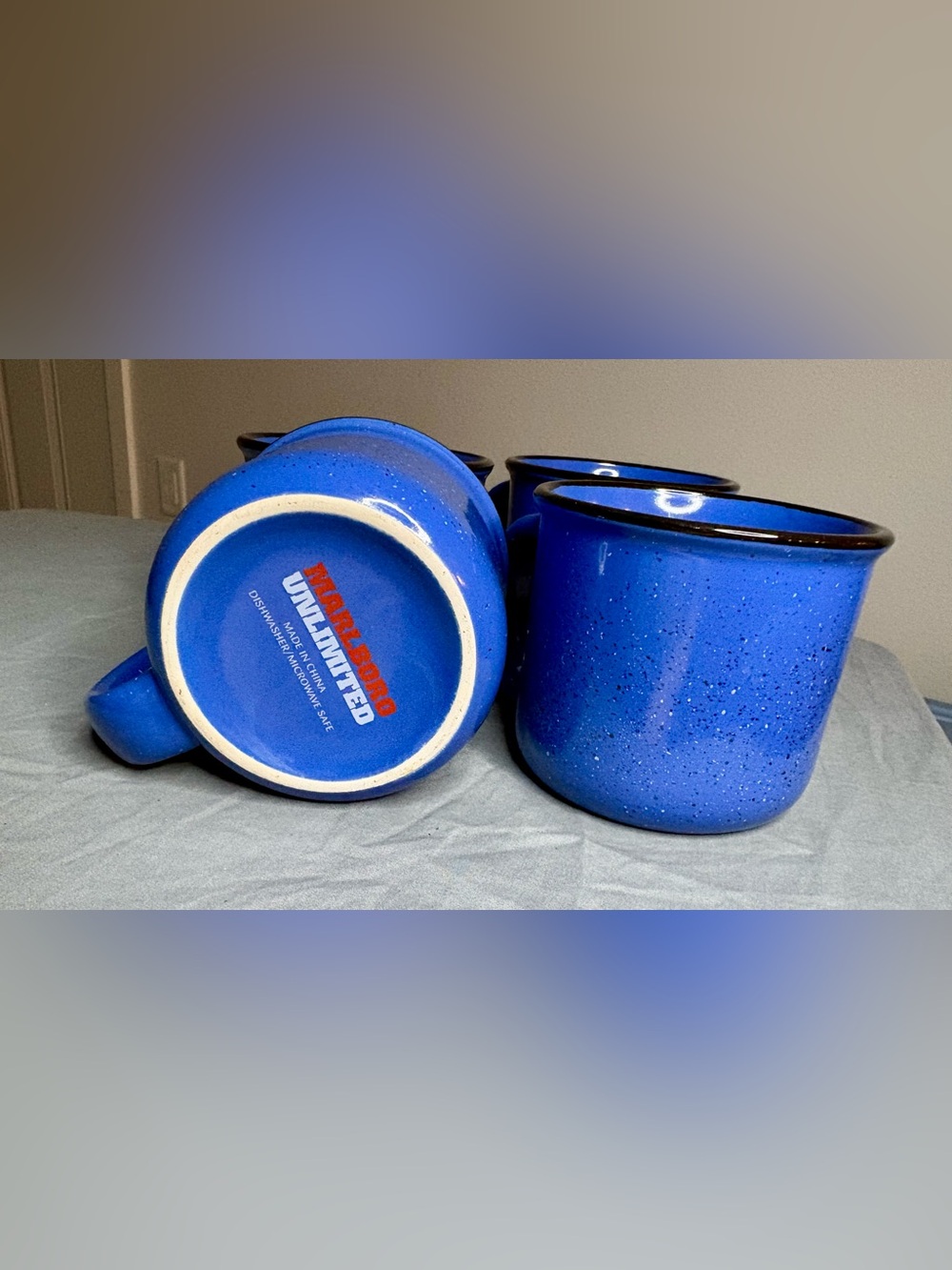 Marlboro Unlimited Blue Speckled Stoneware Mugs